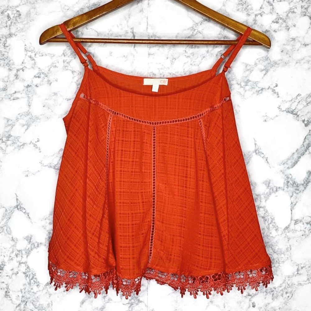 Gianni Bini Y2K Orange Lace Trim Gingham Billowy Swing Tank Top Women’s Medium - Picture 4 of 7